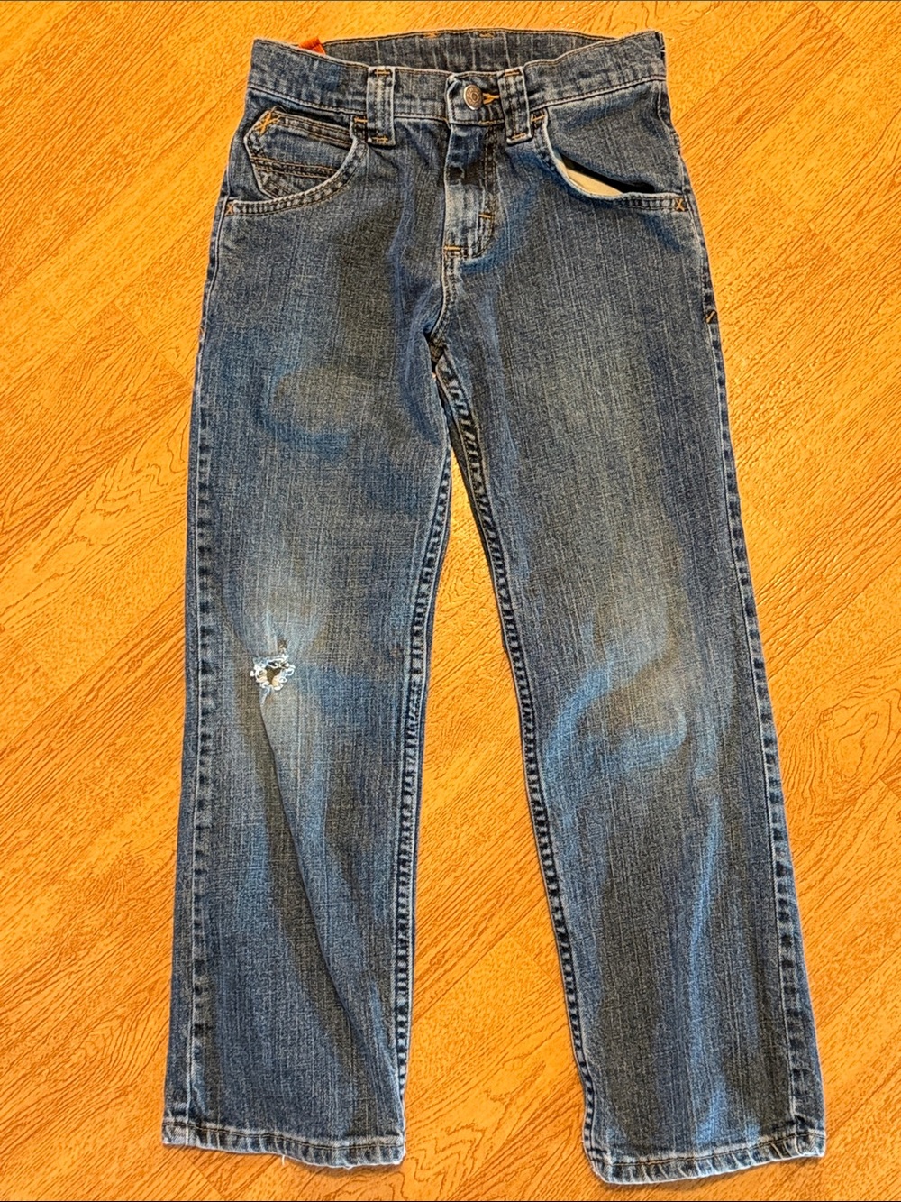 Wrangler Boys Blue Denim Jeans with Light Fade and Distressing